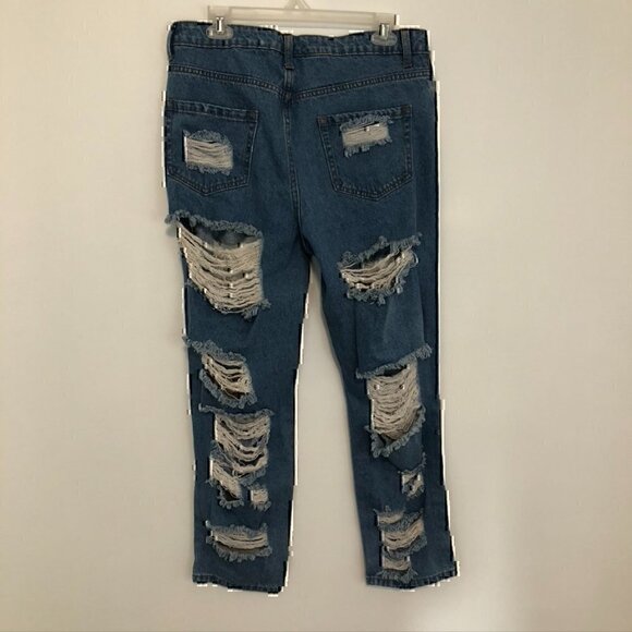 FASHION NOVA Get Ready Distressed Boyfriend Jeans Ripped High Waisted 13 W31 31" - Picture 10 of 12